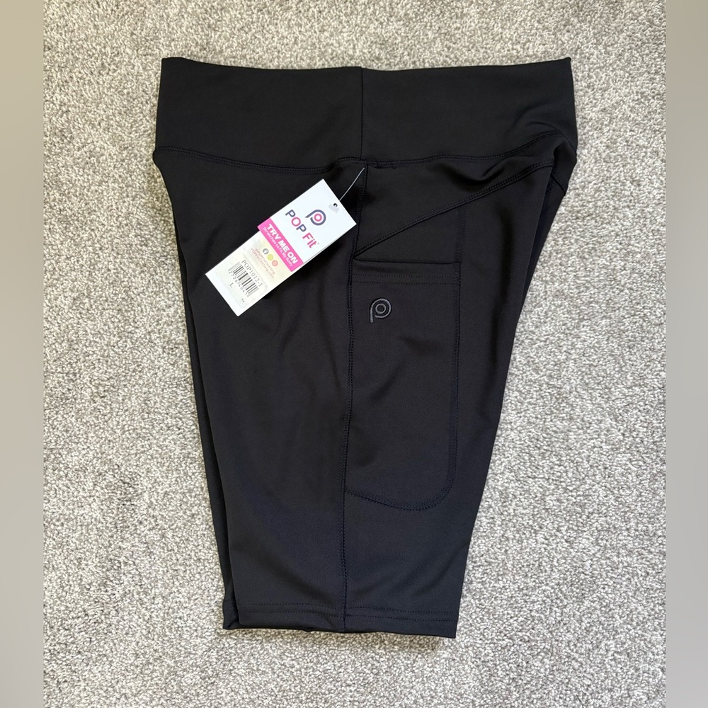 Popfit POP Fit Jane shorts solid black  size large pockets NWT